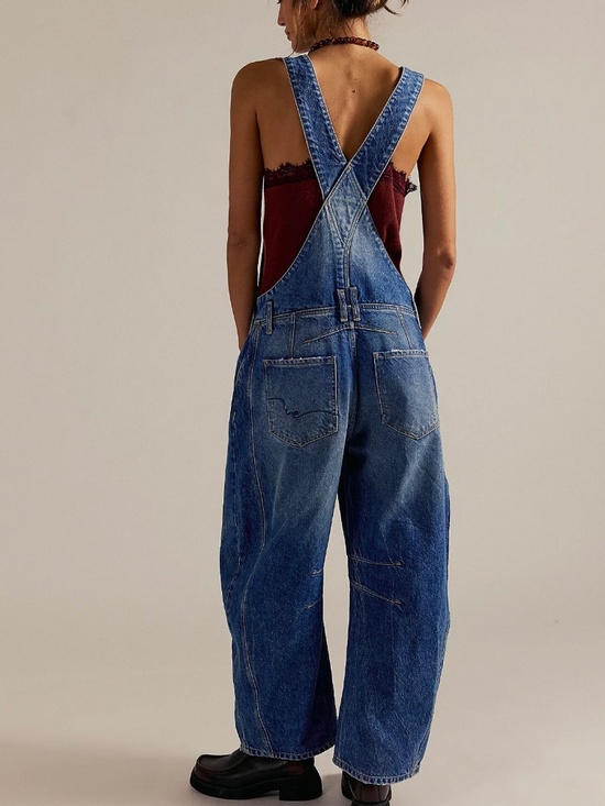 NWT Free People Good Luck Barrel Overalls in Blue Glory size L - Picture 2 of 11